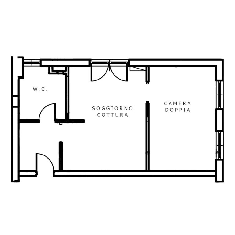 Planimetria della suite doppia nella Foresteria Suite Copernico